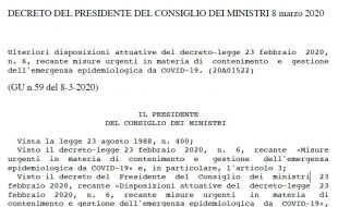 DPCM dell'8marzo 2020