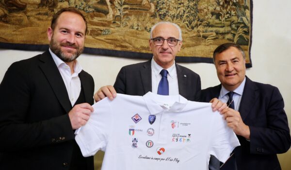 a sx Filippo Lupi responsabile Empoli Academy, Nicola Armentano delegato alla sport Città Metropolitana, Joe Barone Direttore Generale Fiorentina Presentazione Fair Play (foto Antonello Serino - Met Ufficio Stampa)