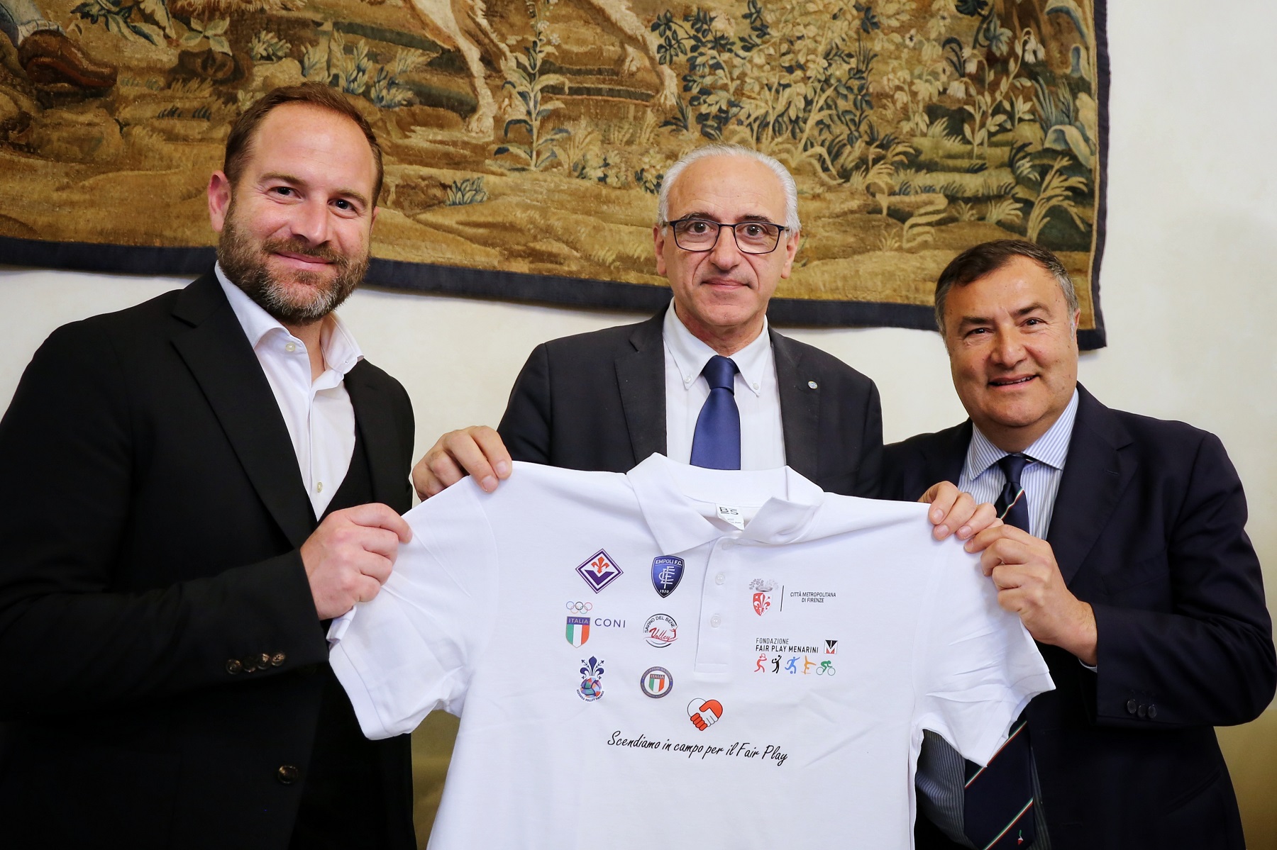 a sx Filippo Lupi responsabile Empoli Academy, Nicola Armentano delegato alla sport Città Metropolitana, Joe Barone Direttore Generale Fiorentina Presentazione Fair Play (foto Antonello Serino - Met Ufficio Stampa)