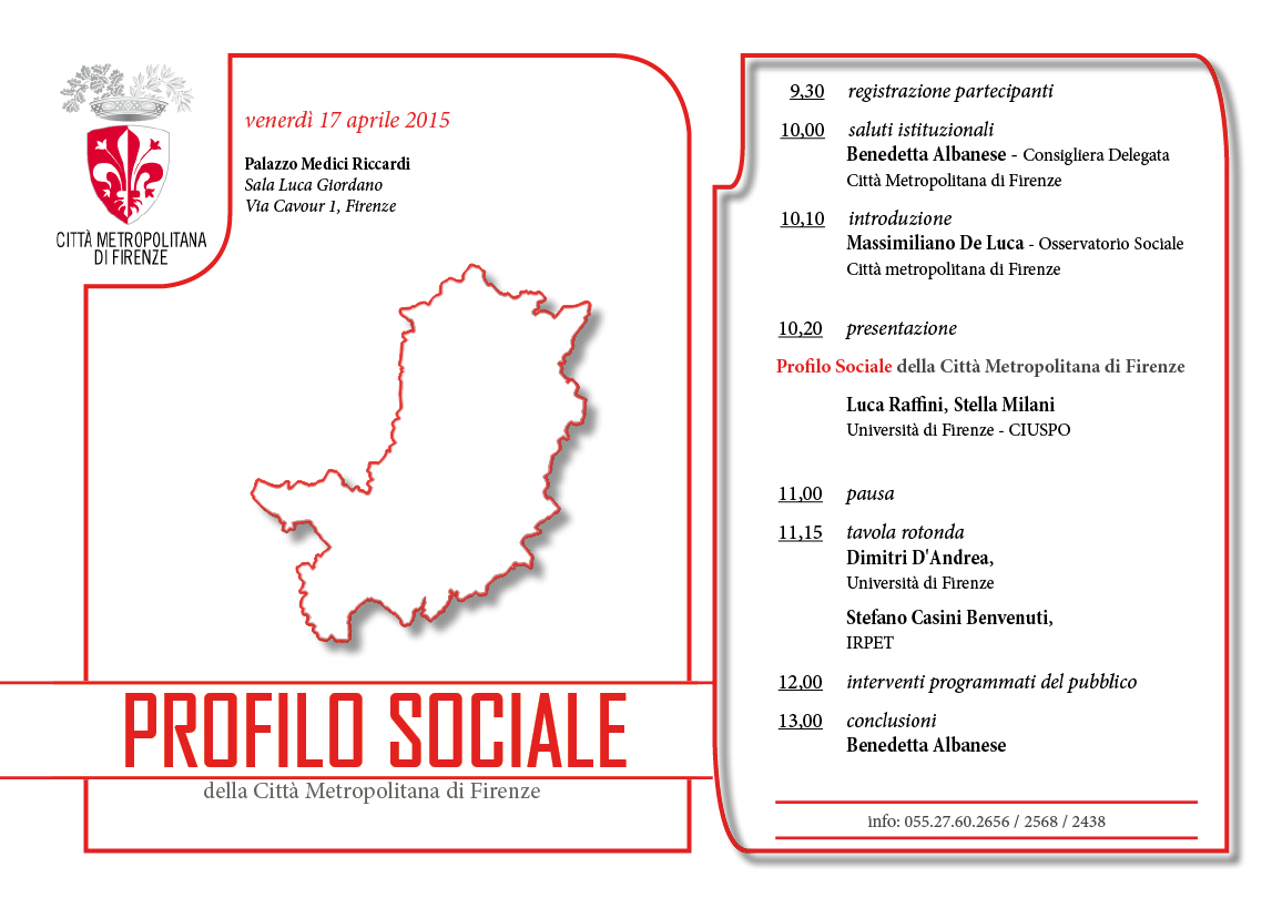 Invito e programma della presentazione del Profilo sociale della Città metropolitana di Firenze