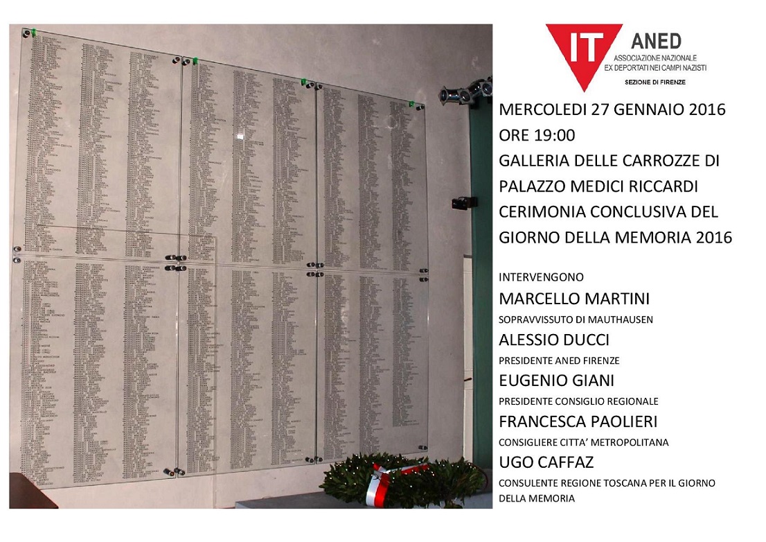 Invito Giornata della Memoria 2016 in Palazzo Medici Riccardi