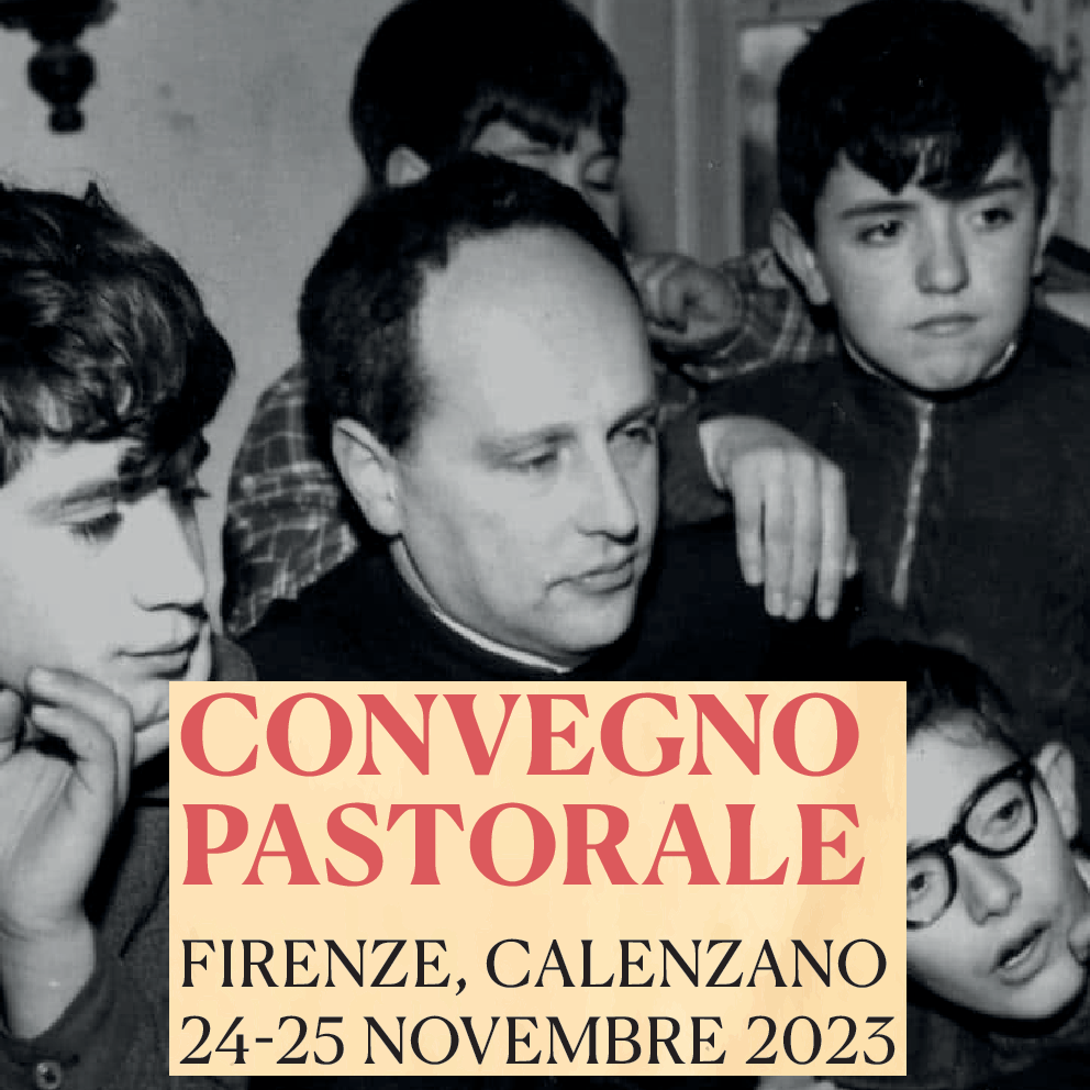foto di Don Milani circondato da bambini; scritta "Convegno-Pastorale-24-25-novembre-2023"