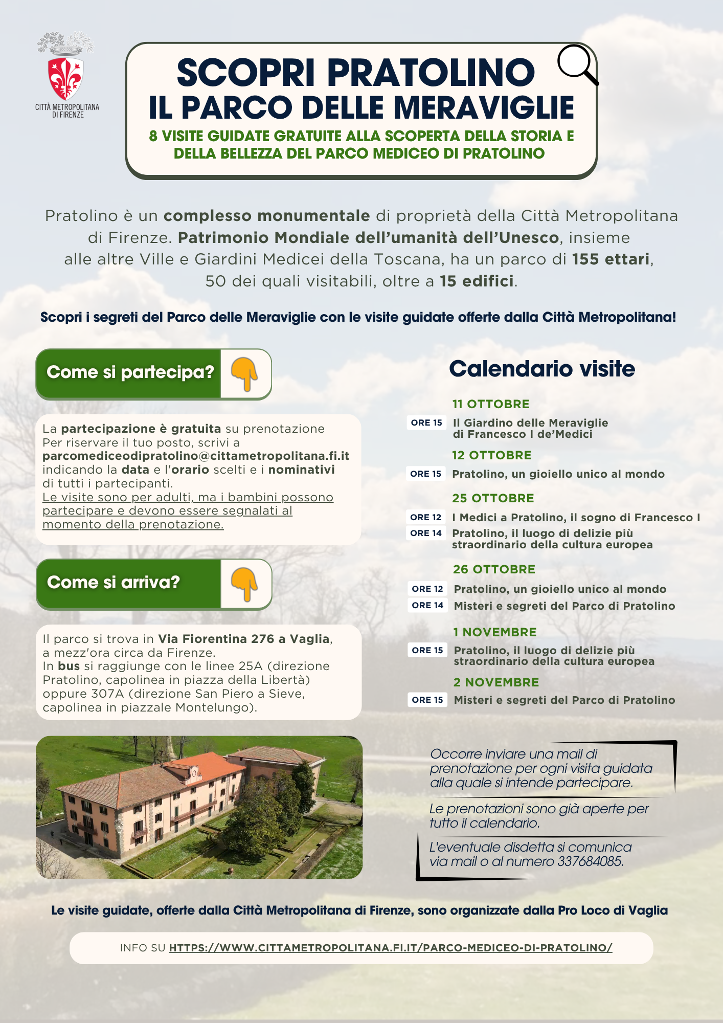 locandina con programma e informazioni sull'evento e foto della villa Demidoff