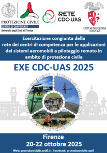 locandina con indicazioni sull'evento, loghi e 4 immagini di droni