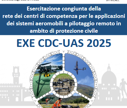 locandina con indicazioni sull'evento Esercitazione di protezione civile, - 20-22 ottobre 2025 - loghi e 4 immagini di droni
