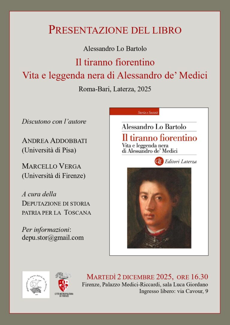 locandina presentazione libro “Il tiranno fiorentino. Vita e leggenda nera di Alessandro de’ Medici”