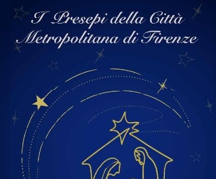 locandina "i presepi della città metropolitana di Firenze", immagine stilizzata di presepe su sfondo blu notte