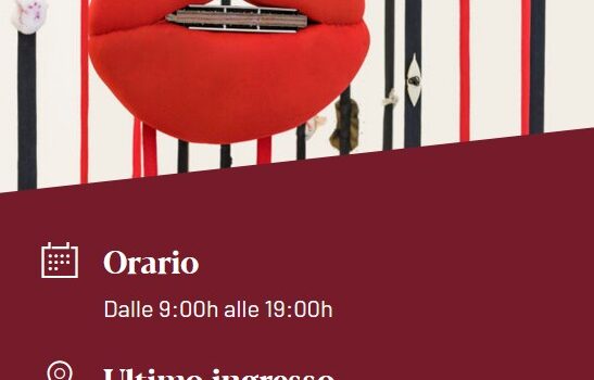 locandina con opera di clemen parrocchetti in alto, nella parte inferiore indicazione dell'orario della mostra