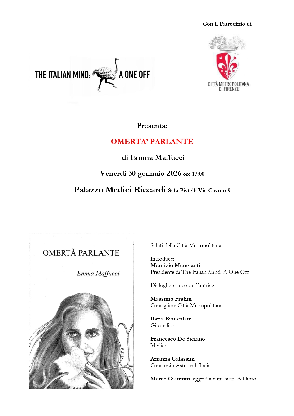 locandina con copertina del libro e informazioni sulla presentazione in palazzo medici riccardi il 30.1.26 alle 17