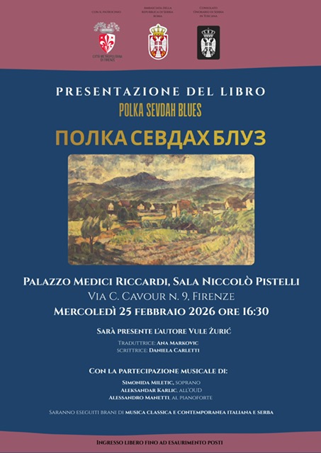 locandina in cirillico e italiano relativa alla presentazione del volume bilingue mercoledì 25 febbraio