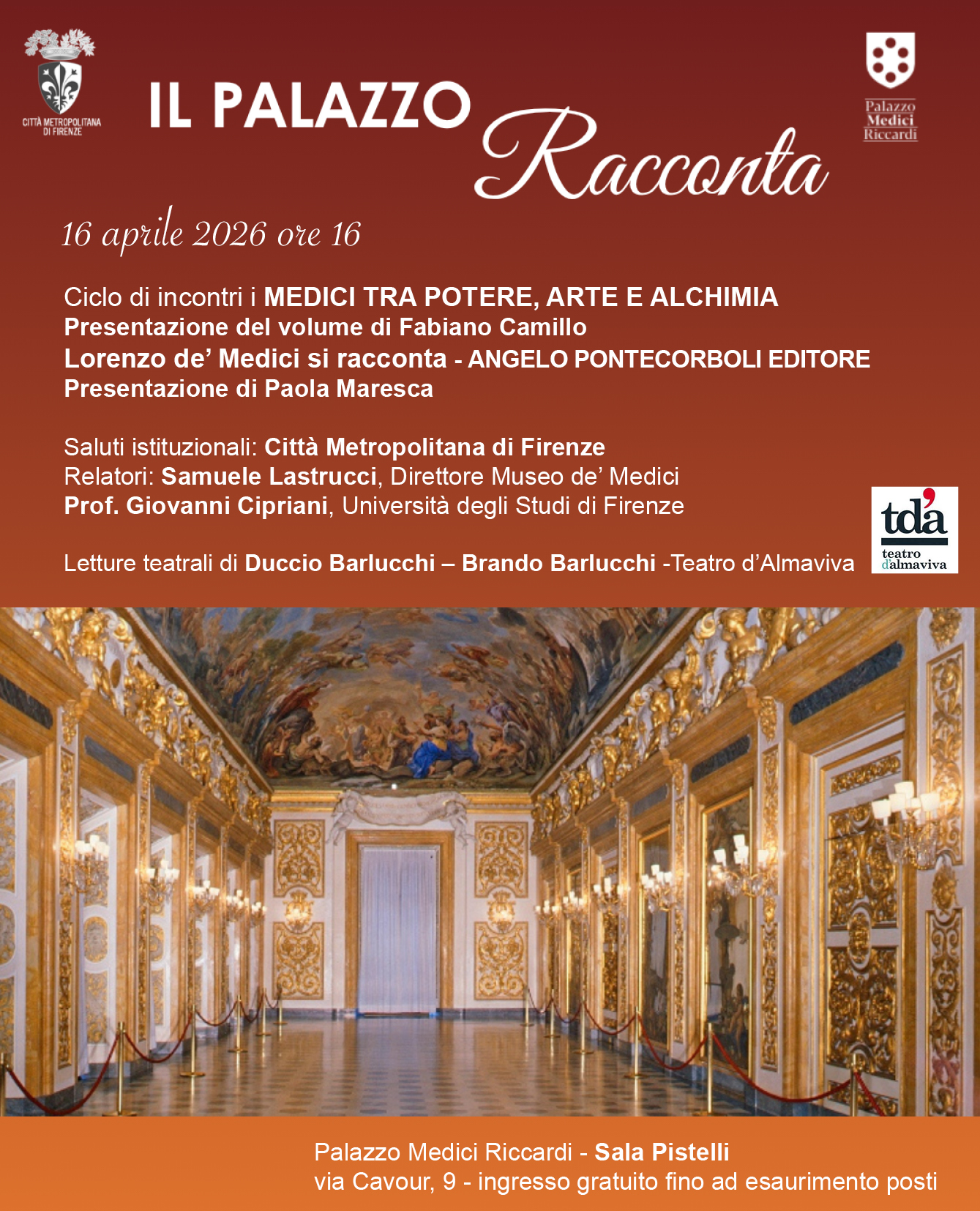 Locandina presentazione del libro Lorenzo de Medici si racconta del 16 aprile 2026
