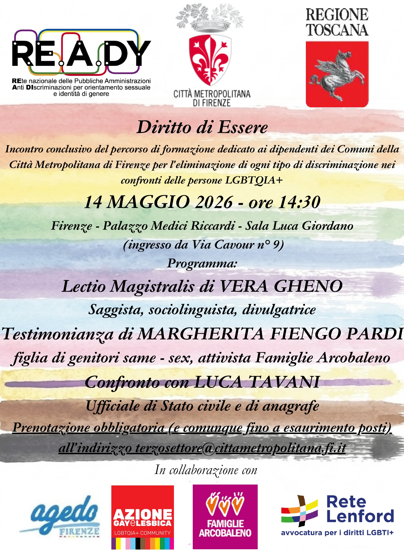 locandina con informazioni sull'evento "il diritto di essere" del 14.5 ore 14.30, con indicazione degli interventi e dei relatori