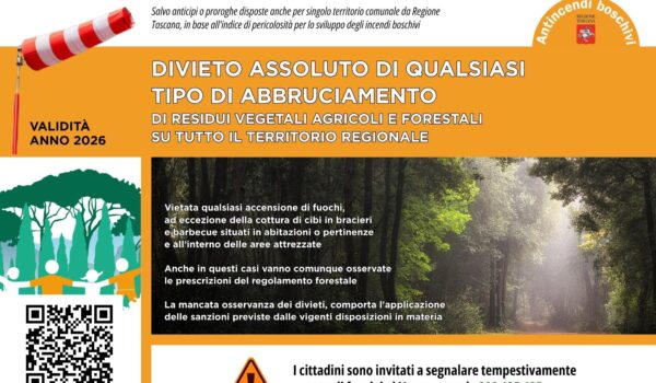 locandina antincendio boschivo con numero verde 800425425 e qr code per scaricare brochure integrale