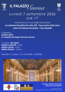 locandina della conferenza 'La Cappella dei Magi di Benozzo Gozzoli in Palazzo Medici Riccardi raccontata da Monica Bietti',lunedì 7 settembre alle 17 in sala Giordano
