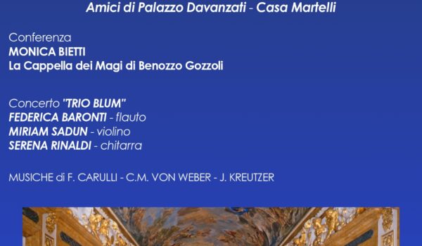 locandina della conferenza 'La Cappella dei Magi di Benozzo Gozzoli in Palazzo Medici Riccardi raccontata da Monica Bietti',lunedì 7 settembre alle 17 in sala Giordano