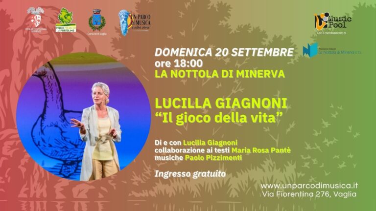 locandina 'il gioco della vita' con lucilla giagnoni, domenica 20 settembre 2026 ore 18 al parco mediceo di pratolino