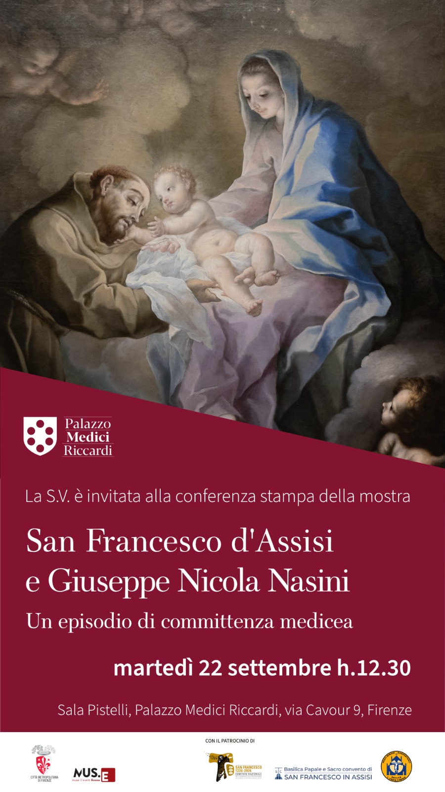 invito alla conferenza stampa del 22 settembre 2026, con riproduzione del dipinto di Giuseppe Nicola Nasini