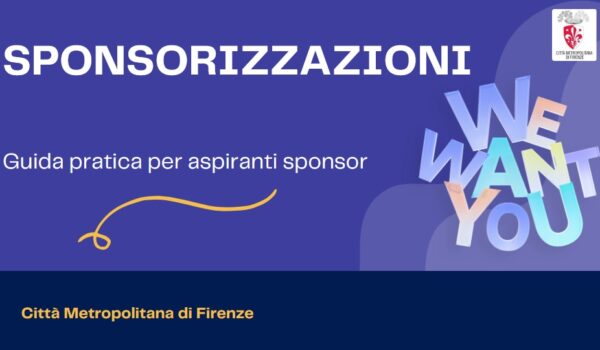 banner nei toni del viola con scritto: Sponsorizzazioni - we want you - guida pratica per aspiranti sponsor