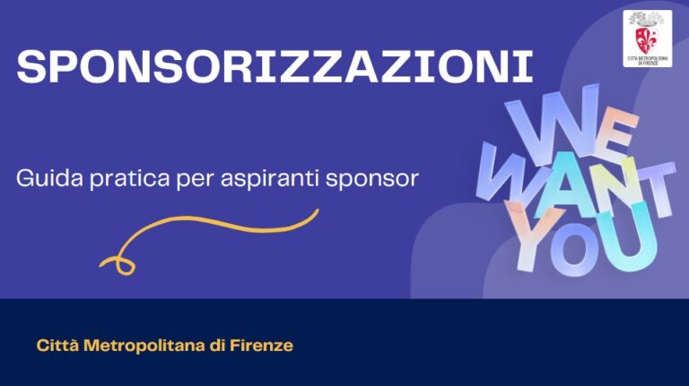 banner nei toni del viola con scritto: Sponsorizzazioni - we want you - guida pratica per aspiranti sponsor