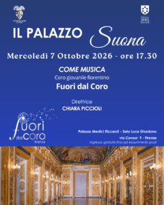 locandina con informazioni sul concerto 'come musica' del coro giovanile 'fuori dal coro', mercoledì 7 ottobre ore 17.30 in sala luca giordano
