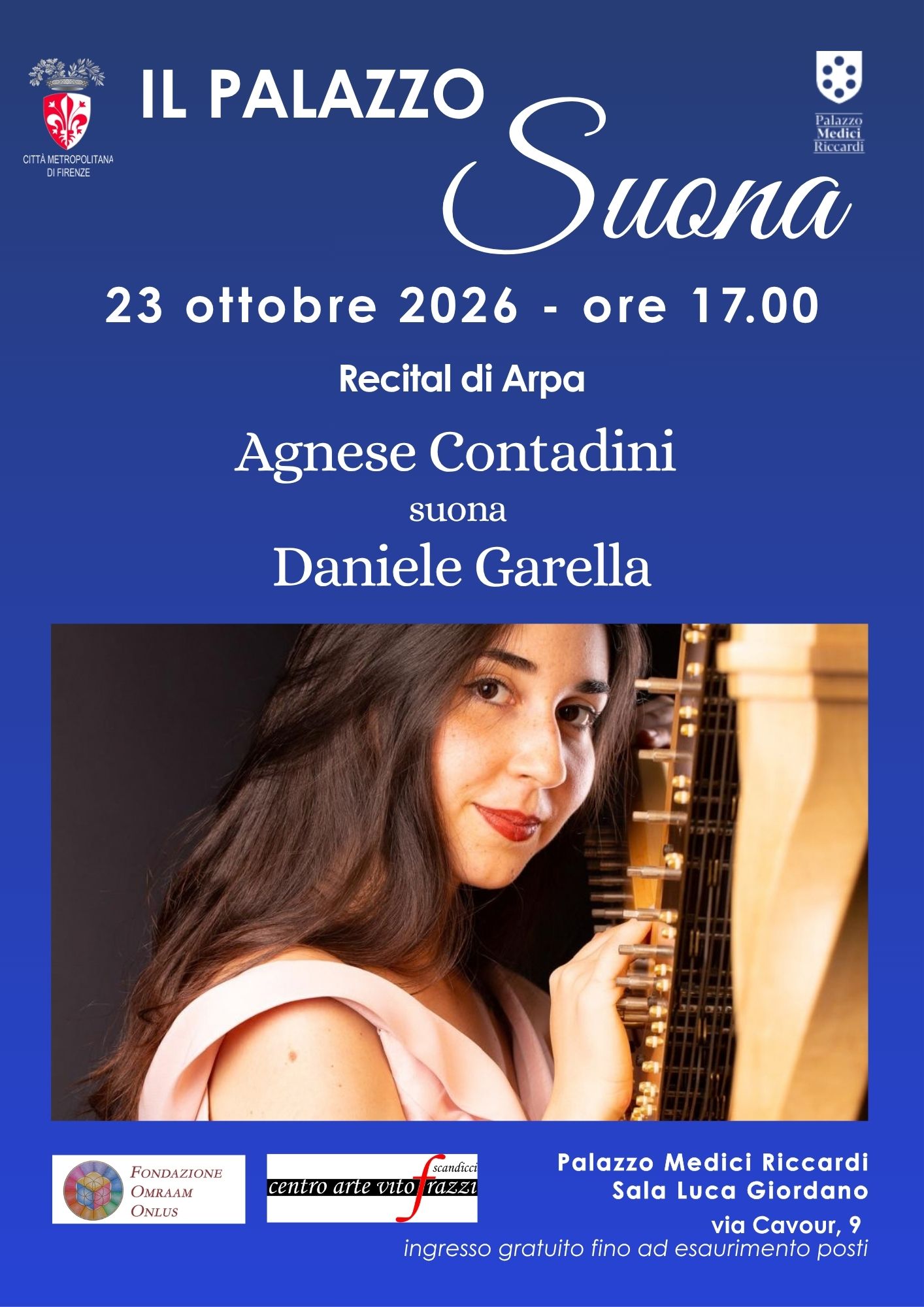 locandina con informazioni sul concerto e primo piano della musicista
