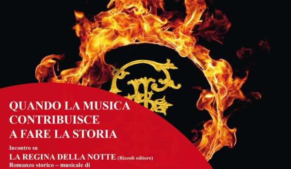 locandina con indicazioni sulla presentazione del libro "la regina della notte" di venerdì 13 febbraio in sala Pistelli