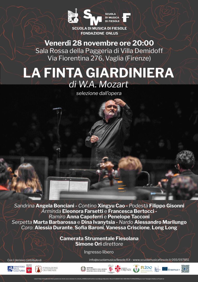 locandina concerto la finta giardiniera di Mozart della scuola di musica di Fiesole