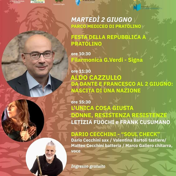 locandina con gli spettacoli previsti per l'evento inaugurale di martedì 2 giugno a Pratolino