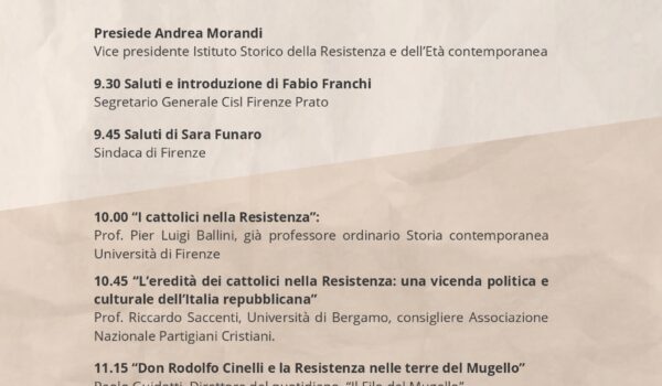 locandina con programma del seminario "cristiani nella resistenza" del 25 marzo in sala Luca Giordano