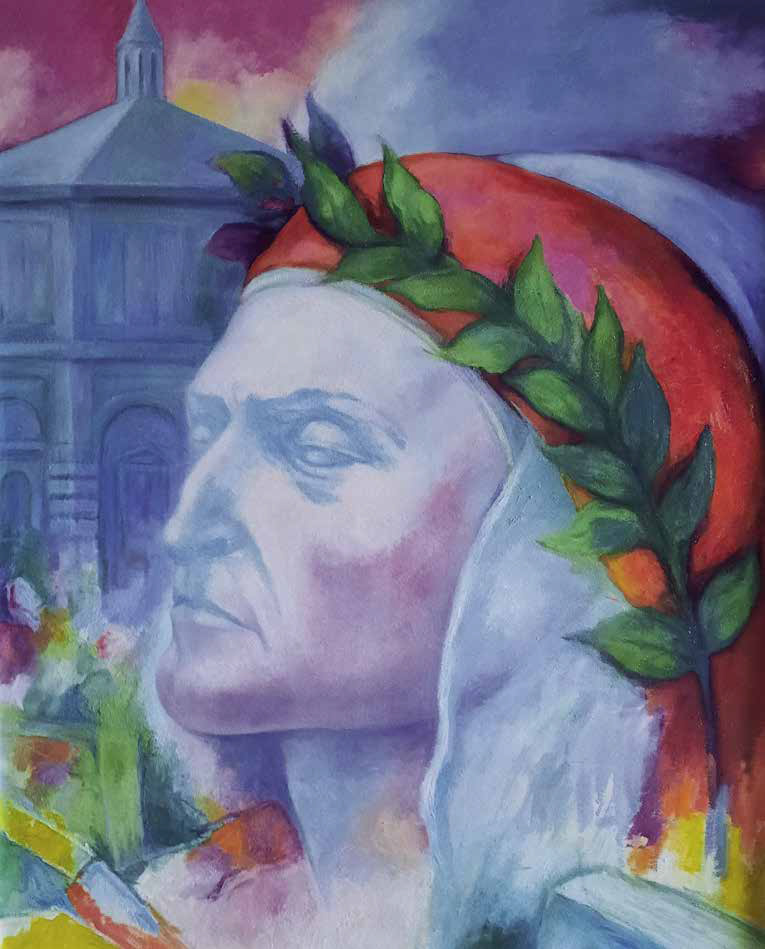 E. Piccolo, Dante e il Battistero, 2019, 90x65, olio su tela.