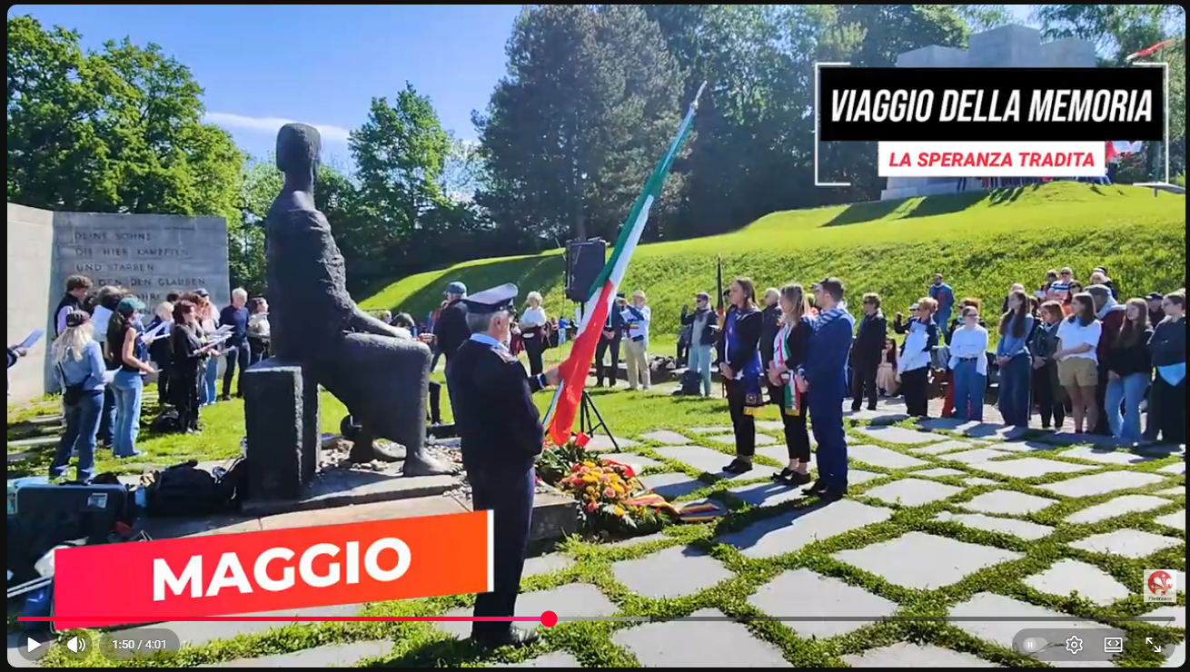 Frame dal video di Florence Tv , con una immagine dal viaggio della memoria avvenuto a maggio 2025