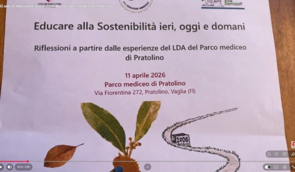 Frame dal video di Florence Tv con l'immagine della locandina del convegno