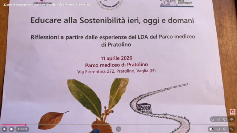 Frame dal video di Florence Tv con l'immagine della locandina del convegno