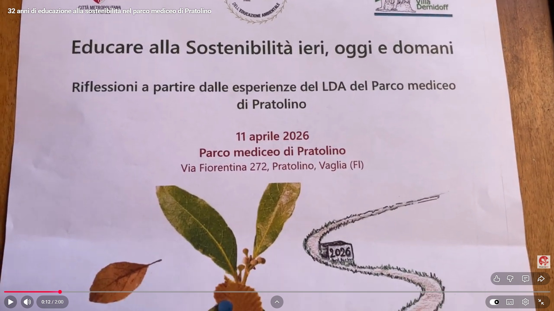 Frame dal video di Florence Tv con l'immagine della locandina del convegno