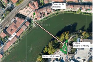 Immagine di progetto della passerella sull'Arno da Compiobbi a Vallina
