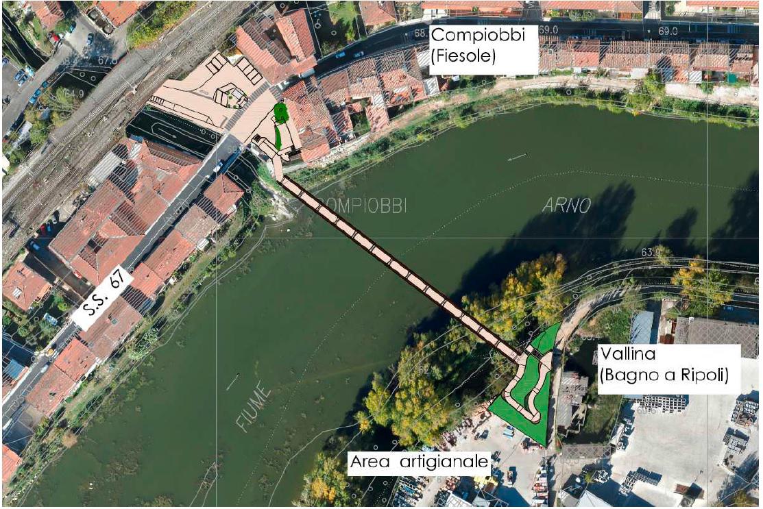Progetto della passerella sull'Arno da Compiobbi a Vallina