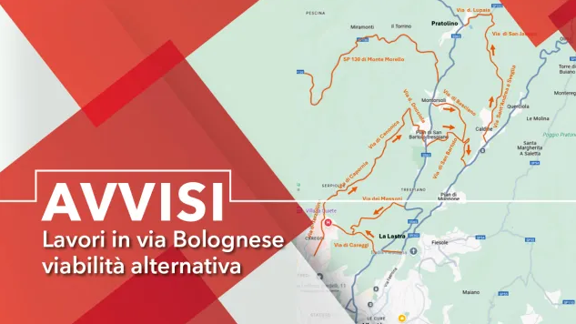 indicazioni viabilità alternativa in via Boòognese