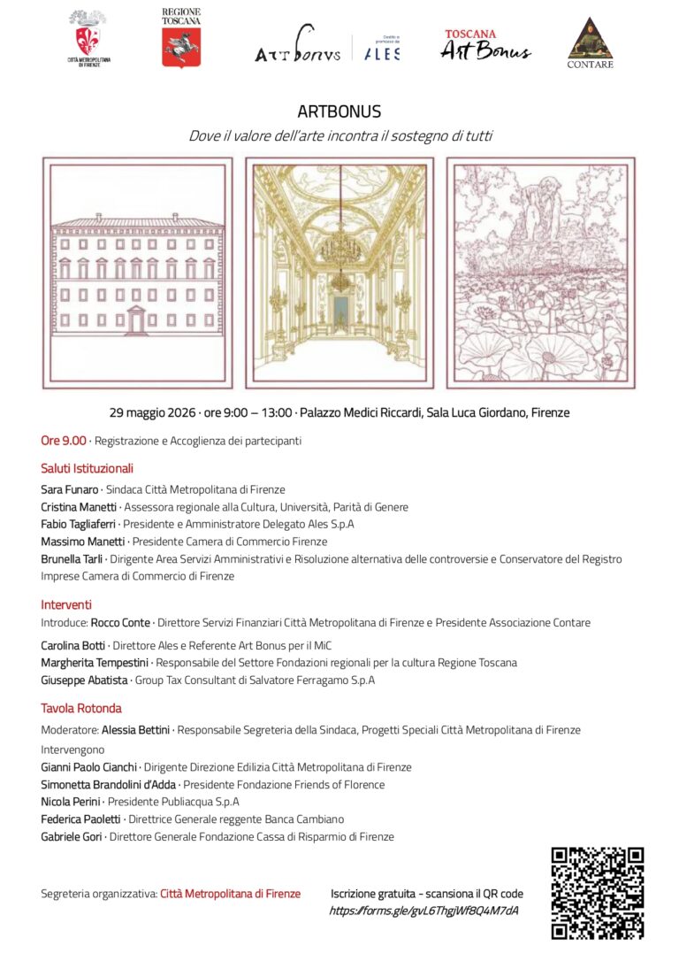 Locandina Convegno Art Bonus 29 Maggio 2026 Palazzo Medici Riccardi