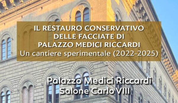 locandina con dettagli dell'evento; sullo sfondo palazzo medici riccardi