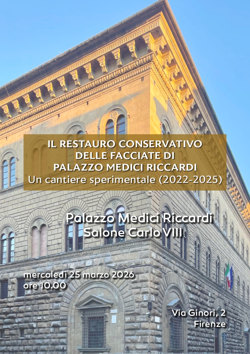 locandina con dettagli dell'evento; sullo sfondo palazzo medici riccardi