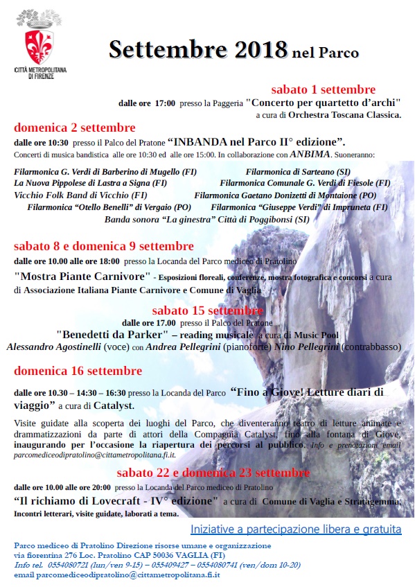 Locandina del programma di eventi a Pratolino