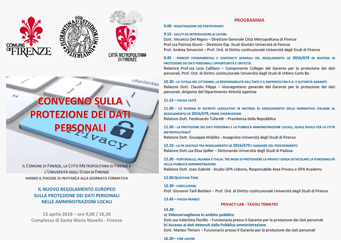 Il programma del convegno su Enti locali e protezione dei dati personali