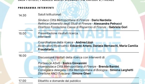 Locandina Programma Comunità Sostenibili. Capacità politico amministrativa e policy coherence nello sviluppo sostenibile della Città metropolitana di Firenze