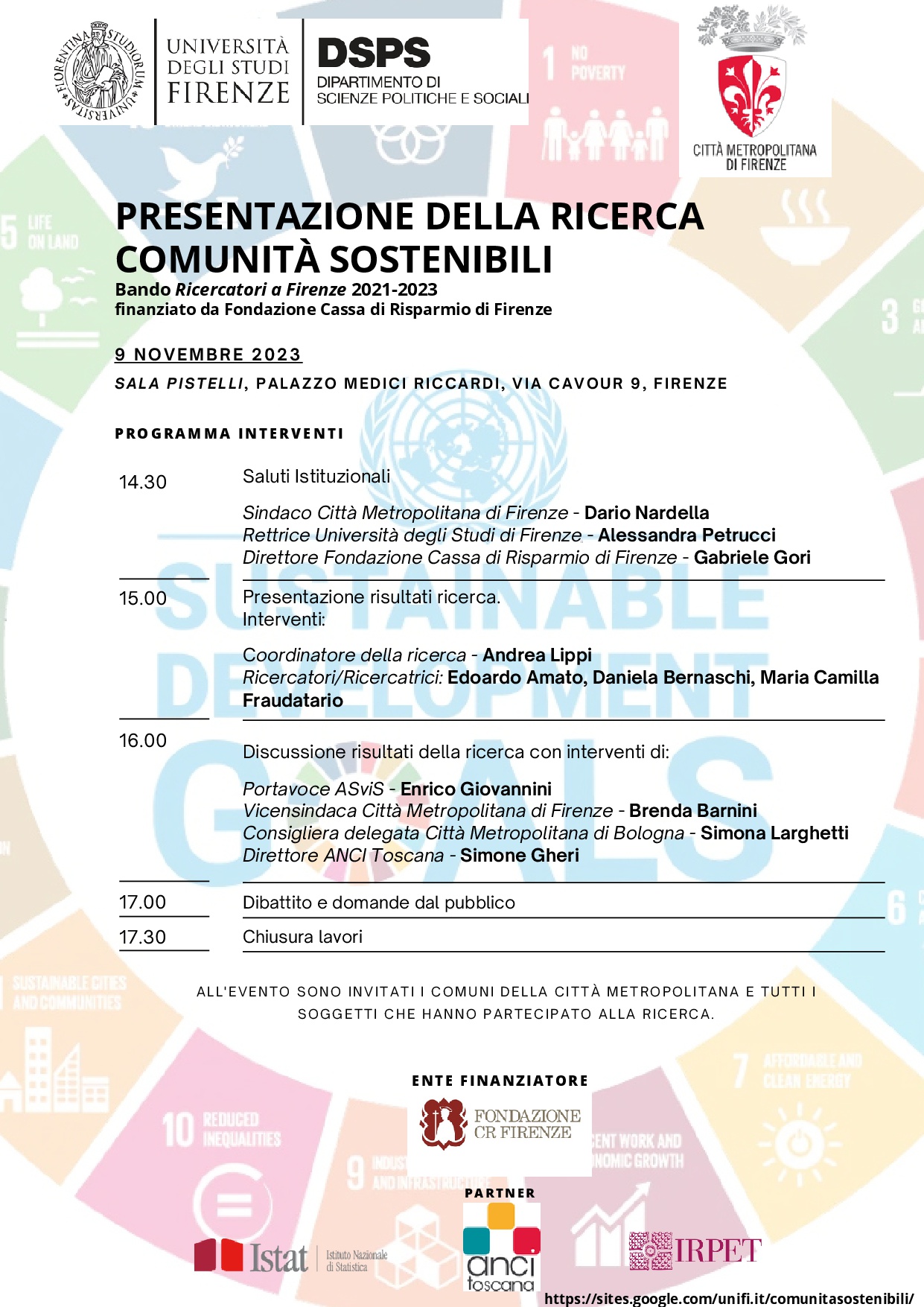 Locandina Programma Comunità Sostenibili. Capacità politico amministrativa e policy coherence nello sviluppo sostenibile della Città metropolitana di Firenze