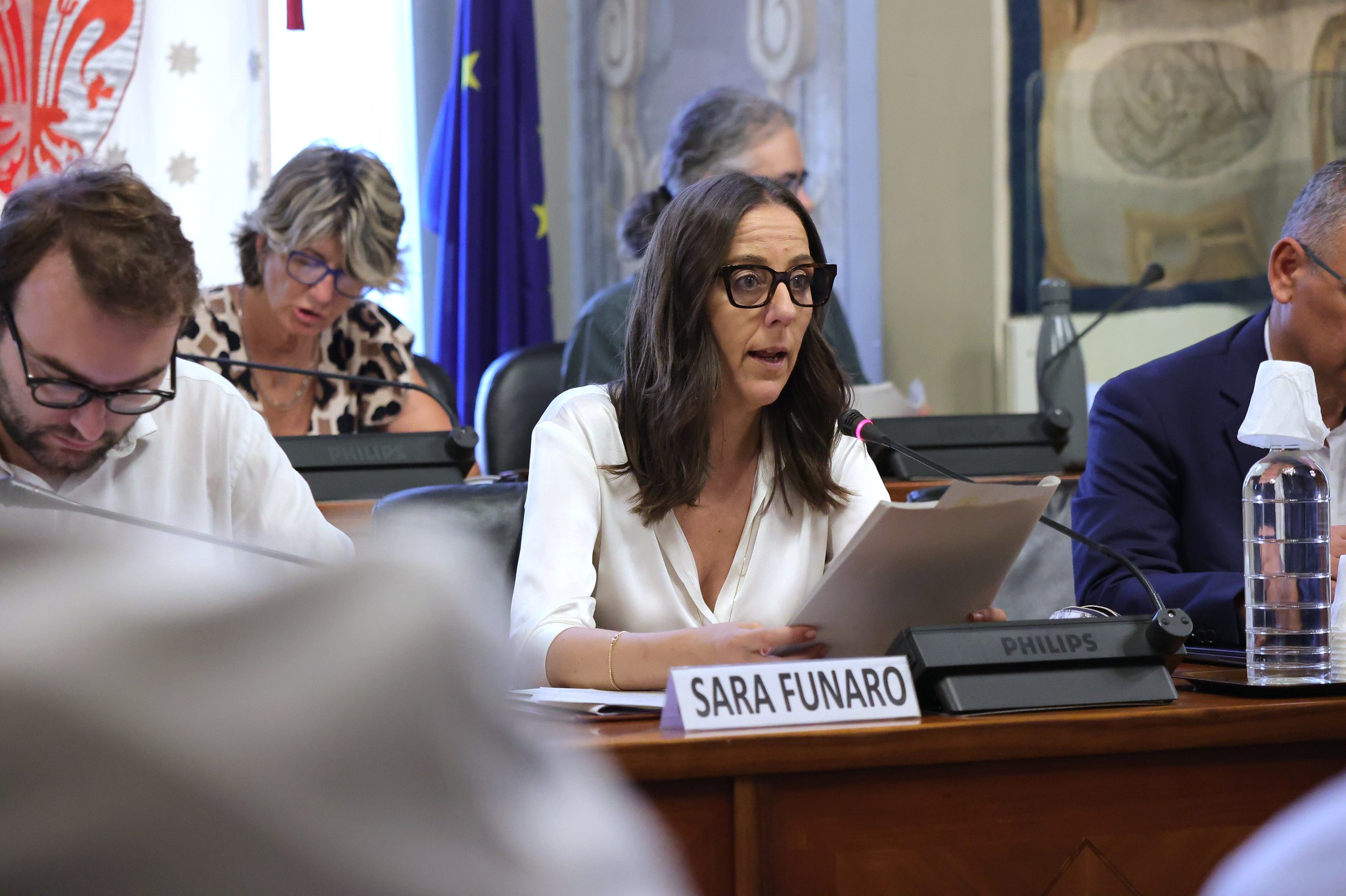 Sara Funaro in sala 4 stagioni durante il consiglio metropolitano