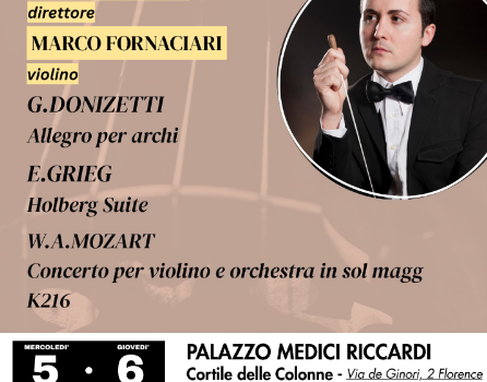 locandina con informazioni sui concerti del 5 e 6 agosto e nel tondo foto del direttore Biagio Ialacqua