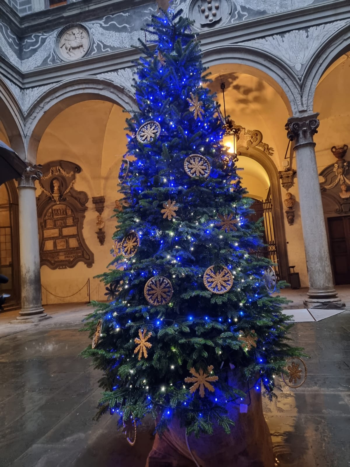 L'albero di Natale acceso nel Cortile di Michelozzo di Palazzo Medici Riccardi
