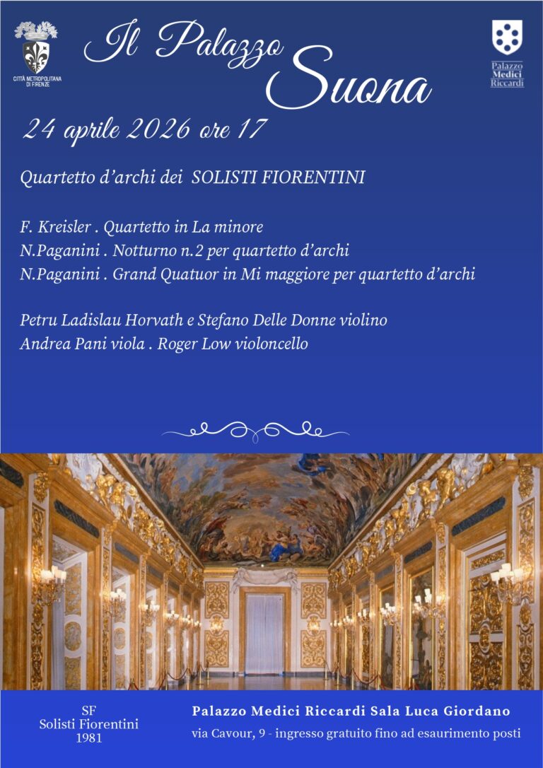 locandina concerto del Quartetto d’archi dei Solisti Fiorentini il 24 aprile in Palazzo Medici Riccardi
