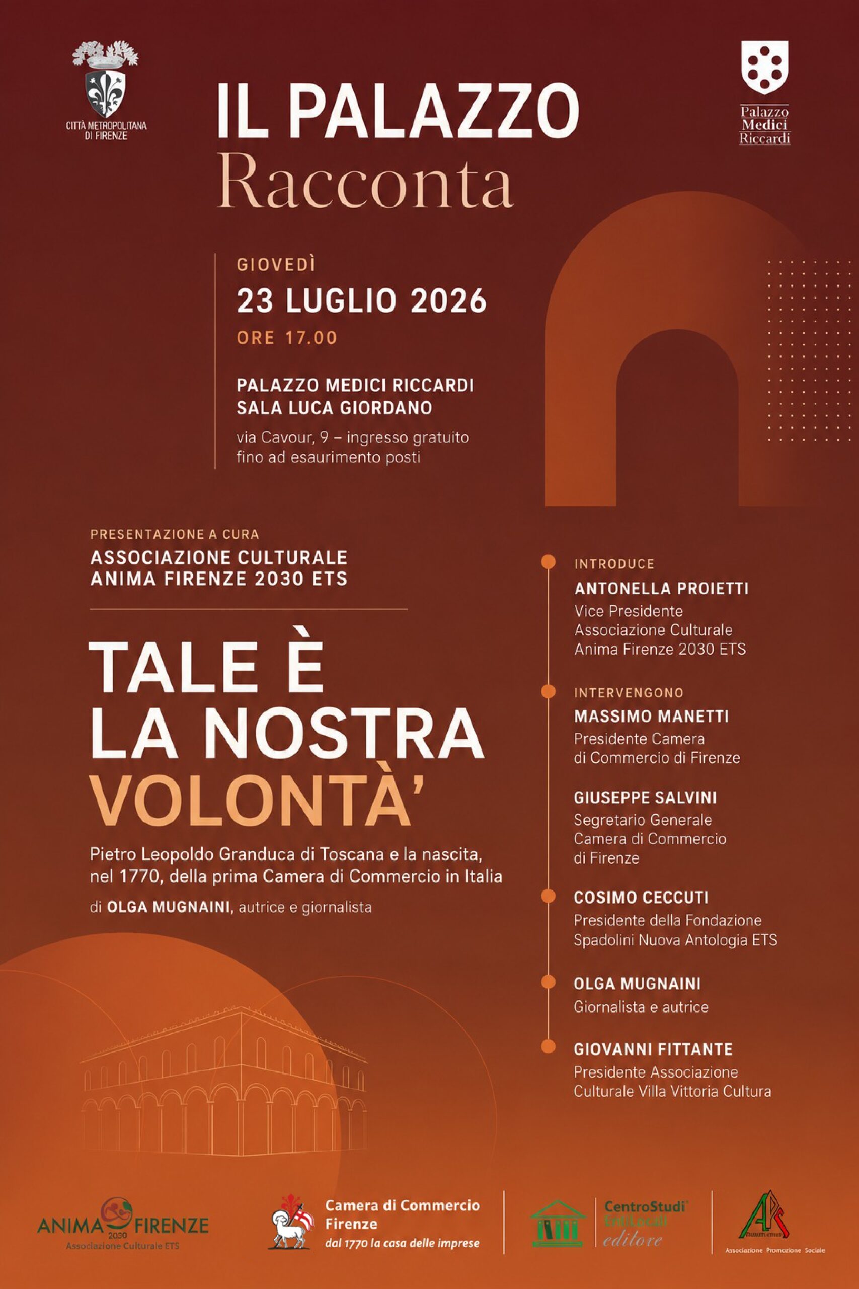 locandina con informazioni sulla presentazione del libro "tale è la nostra volontà" del 23 luglio 2026