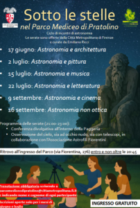 Locandina con calendario eventi Sotto le Stelle a Pratolino